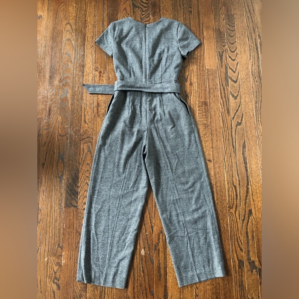 Club Monaco Women’s 00 Black/Gray Tweed Textured Hidden Zipper Cropped Jumpsuit - Picture 13 of 15